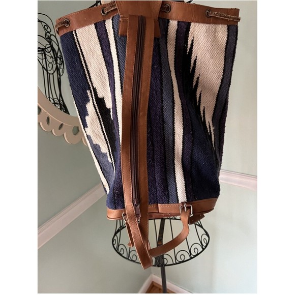 Handwoven Indigo Jacquard Bag‎ Backpack Purple Blanket Wool Leather main image 6